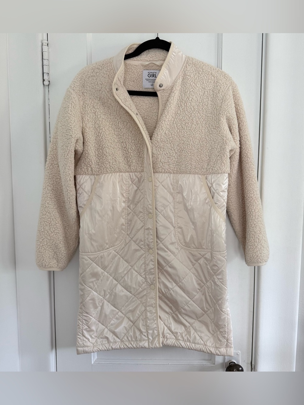 Athleta Girl Toasty Tugga Midi Jacket Sherpa Quilted Size L 12